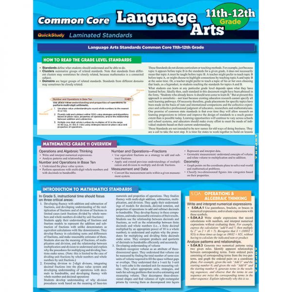 BARCHARTS, INC. COMMON CORE LANGUAGE ARTS GRADE 11-12 STANDARDS QS-222798