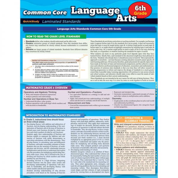 BARCHARTS, INC. COMMON CORE LANGUAGE ARTS GRADE 6 STANDARDS QS-222743