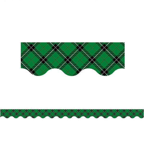 TEACHER CREATED RESOURCES GREEN PLAID SCALLOPED BORDER TRIM TCR5661