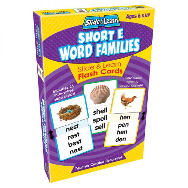 TEACHER CREATED RESOURCES VOWELS SHORT E WORD FAMILIES SLIDE & LEARN FLASH CARDS TCR6558