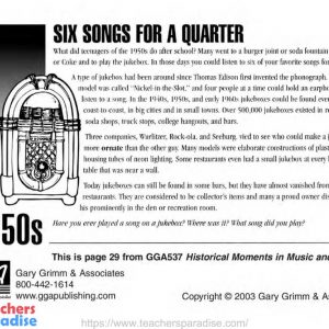 1950s Six Songs For A Quarter – Historical Moments in Music and Art – GGA537