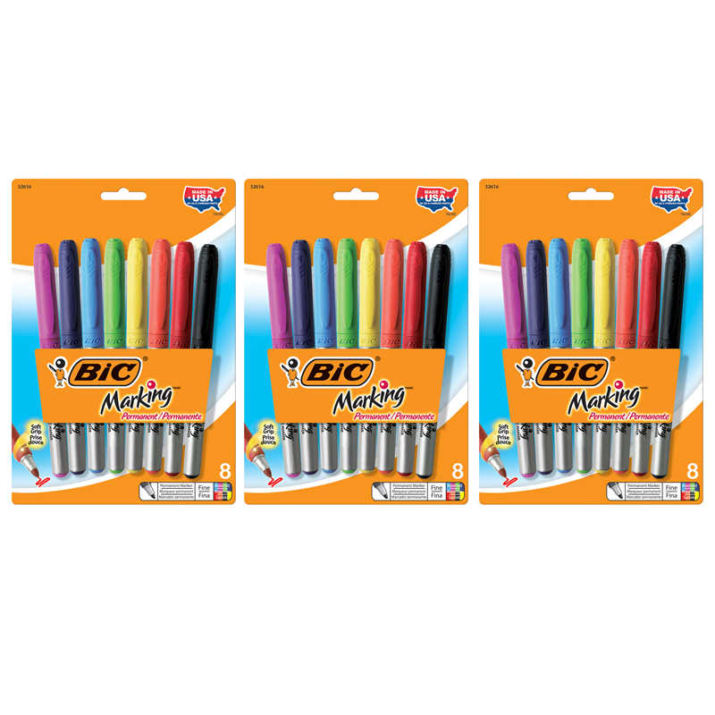 TeachersParadise - BIC® Intensity Permanent Marker, Fine Point, Assorted  Colors, 8 Per Pack, 3 Packs - BICGPMAP81-3