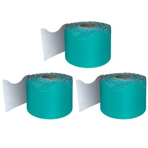 Carson Dellosa Education Teal Rolled Scalloped Border, 65 Feet Per Roll, Pack of 3