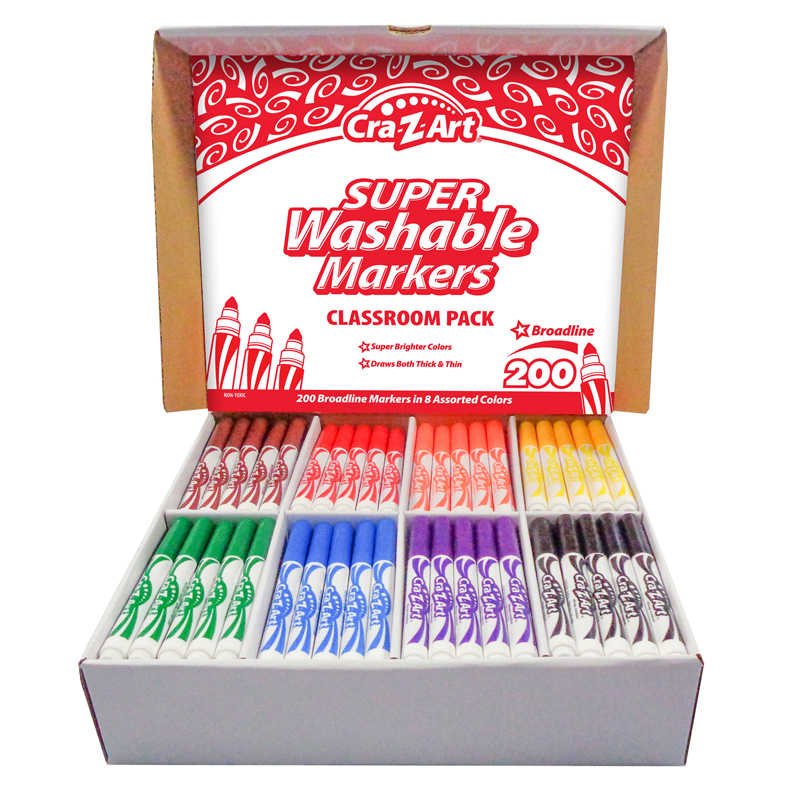 Cra-Z-Art Washable Marker Classroom Pack, Broadline, 8 Color, Pack of 200,  Classroom Markers 