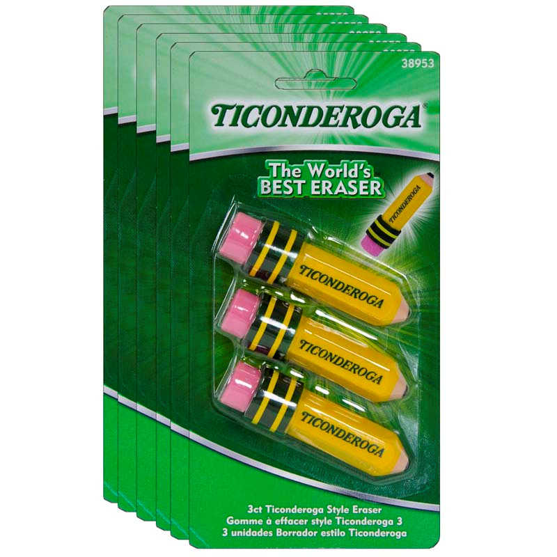 TeachersParadise - Ticonderoga® Erasers, Pencil Shaped, Yellow, 3 Per ...