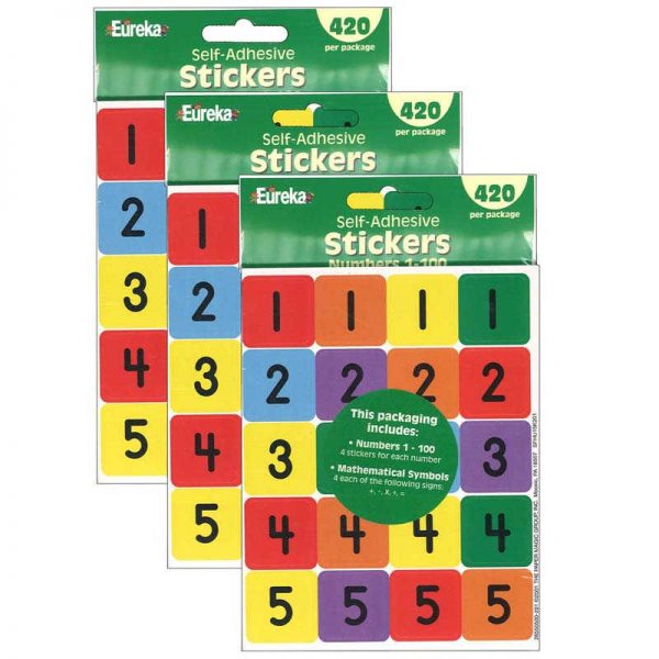 Eureka® Numbers 1-100 Assorted Theme Stickers, 420 Per Pack, 3 Packs