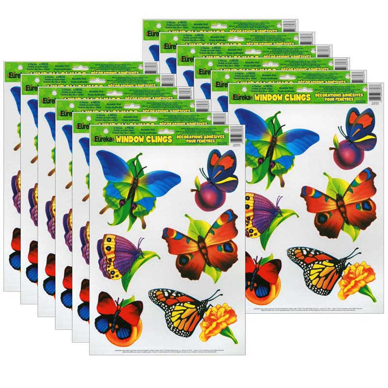 TeachersParadise - Eureka® Butterflies Window Clings, 12 Sheets - EU ...