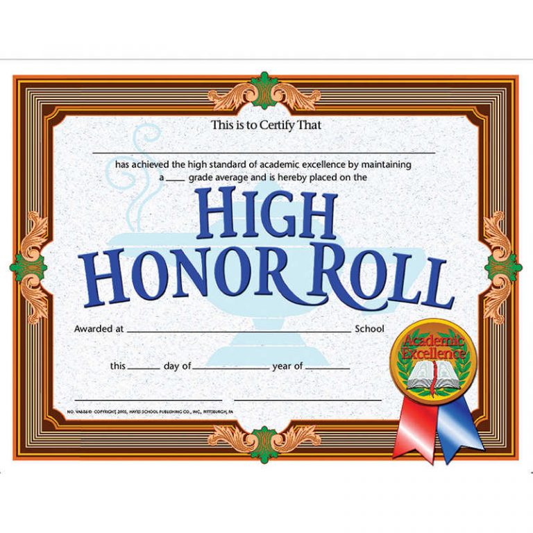 TeachersParadise - Hayes High Honor Roll Certificate, 8.5