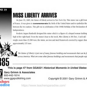 June 19 – Miss Liberty Arrives – Historical Moments in United States History – GGA521