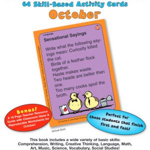 OCTOBER – Teacher Teacher I’m Done What’s Next 64 Skill-Based Activity Cards by Practice LearnRight Publications – PLR1010