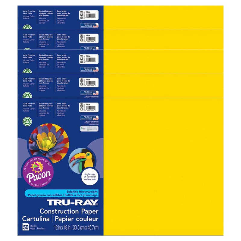 Tru-Ray Construction Paper, Gold, 12 in x 18 in, 50 Sheets per Pack, 5 Packs | PAC102998-5