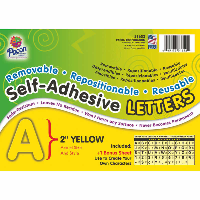 TeachersParadise - Pacon® Self-Adhesive Letters, Yellow, Puffy Font, 2 ...