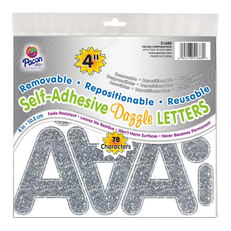 TeachersParadise - Pacon® Self-Adhesive Letters, Silver Dazzle, Puffy ...