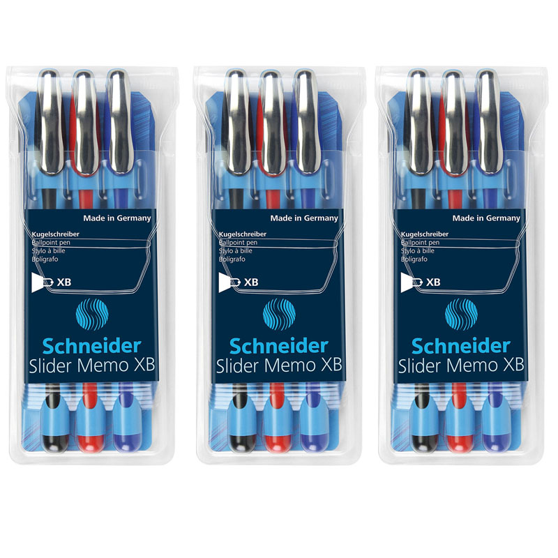 Gehoorzaam Ondeugd sector TeachersParadise - Schneider® Slider Memo Ballpoint Pen, Viscoglide Ink,  1.4 mm, 3 Per Pack, 3 Packs - PSY150293-3