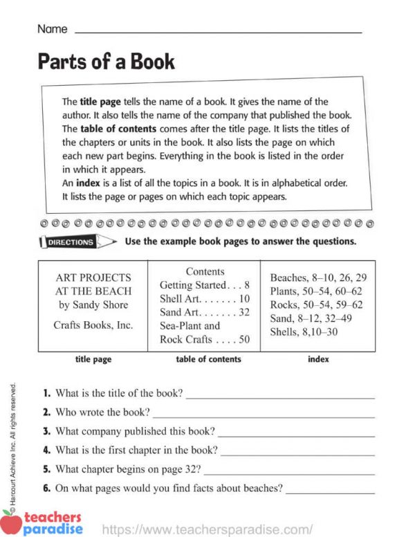 Parts of a Book by Harcourt Achieve Inc. Book 2 - TeachersParadise