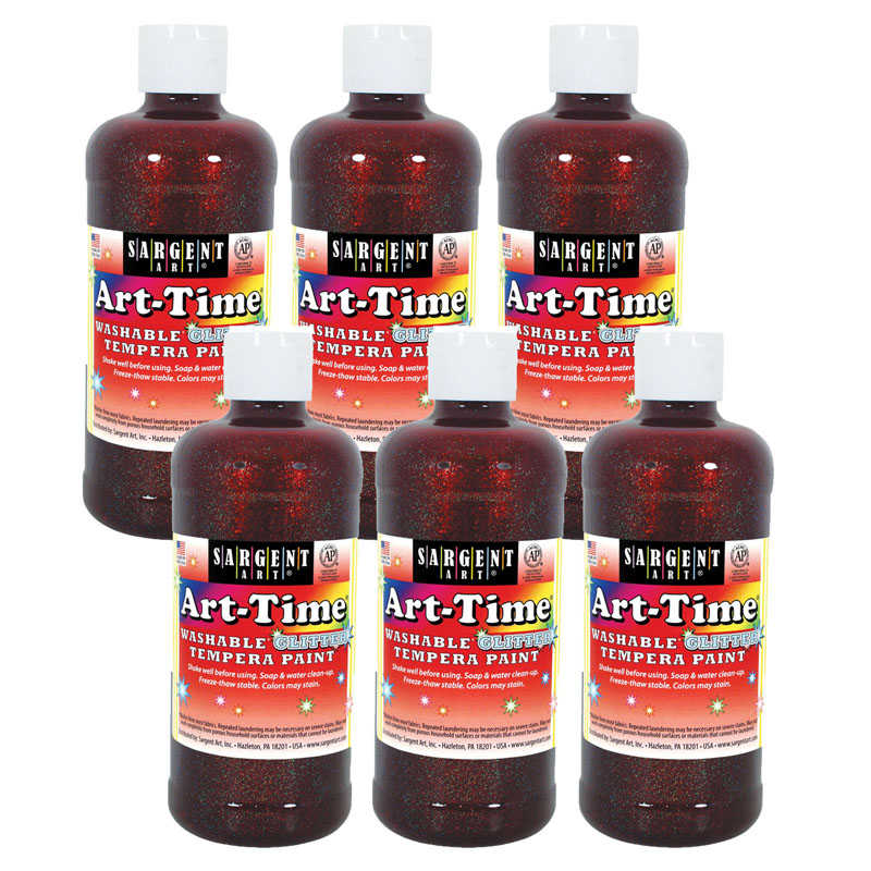 TeachersParadise Sargent Art Art Time Washable Glitter Tempera 16   SAR173720 6 Arttime Washable Glitter Tempera 16 Oz Red Pack Of 6 