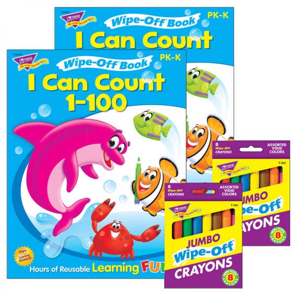 TeachersParadise - TREND I Can Count 1-100 Book and Crayons Reusable